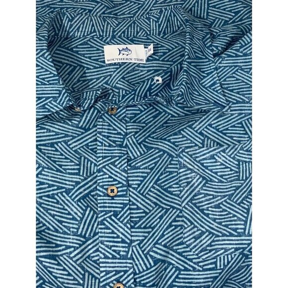 Southern Tide Mens Abstract Scribble Short Sleeve Button Down Linen Shirt 2XL - Picture 7 of 9